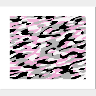 pink black gray and white camo Posters and Art